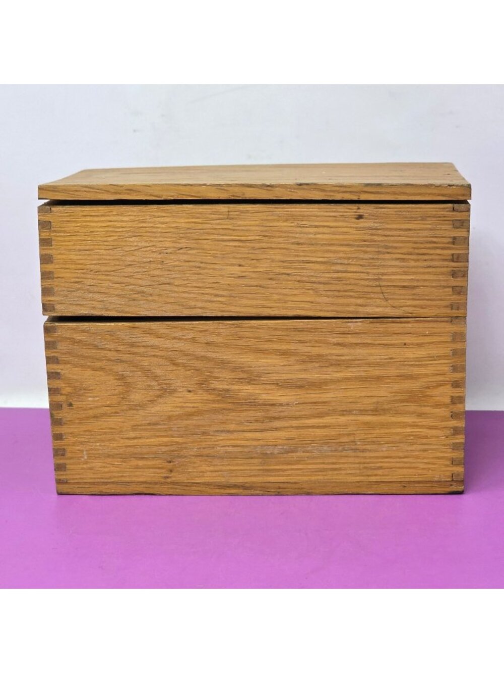 Vintage Wooden Hinged Recipe Box With Dovetail Joints For Storage Or Display